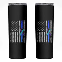 Police Suicide Prevention Awareness American Flag Ribbon Support Skinny Tumbler