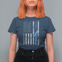 Police Suicide Prevention Awareness American Flag Ribbon Support T Shirt For Women