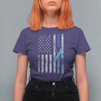Police Suicide Prevention Awareness American Flag Ribbon Support T Shirt For Women