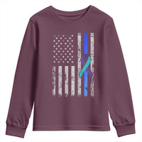 Police Suicide Prevention Awareness American Flag Ribbon Support Youth Sweatshirt