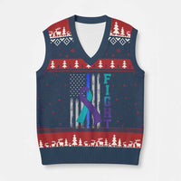 Fight Police Suicide Prevention Awareness American Flag Ribbon Support V-Neck Knit Sweater Vest