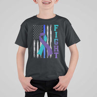 Fight Police Suicide Prevention Awareness American Flag Ribbon Support T Shirt For Kid