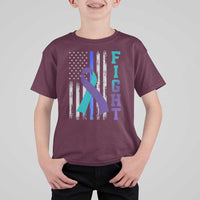 Fight Police Suicide Prevention Awareness American Flag Ribbon Support T Shirt For Kid