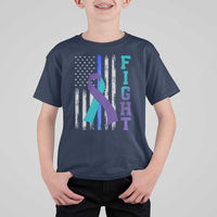 Fight Police Suicide Prevention Awareness American Flag Ribbon Support T Shirt For Kid