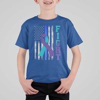 Fight Police Suicide Prevention Awareness American Flag Ribbon Support T Shirt For Kid