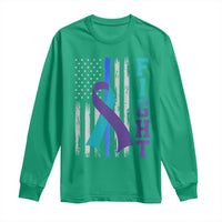 Fight Police Suicide Prevention Awareness American Flag Ribbon Support Long Sleeve Shirt