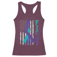 Fight Police Suicide Prevention Awareness American Flag Ribbon Support Racerback Tank Top