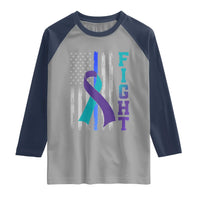 Fight Police Suicide Prevention Awareness American Flag Ribbon Support Raglan Shirt