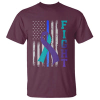 Fight Police Suicide Prevention Awareness American Flag Ribbon Support T Shirt