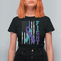 Fight Police Suicide Prevention Awareness American Flag Ribbon Support T Shirt For Women