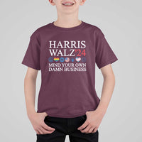 Harris Walz'24 T Shirt For Kid Mind Your Own Damn Business American LGBT Flag Unity Heart - Wonder Print Shop