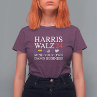 Harris Walz'24 T Shirt For Women Mind Your Own Damn Business American LGBT Flag Unity Heart - Wonder Print Shop