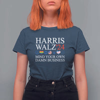 Harris Walz'24 T Shirt For Women Mind Your Own Damn Business American LGBT Flag Unity Heart - Wonder Print Shop