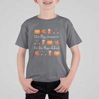 Thanksgiving Day T Shirt For Kid Tis The Season To Be Thankful Pumpkin Ice Hockey Maple Leaf - Wonder Print Shop
