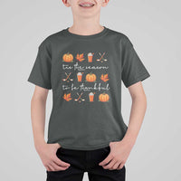 Thanksgiving Day T Shirt For Kid Tis The Season To Be Thankful Pumpkin Ice Hockey Maple Leaf - Wonder Print Shop