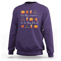 Thanksgiving Day Sweatshirt Tis The Season To Be Thankful Pumpkin Ice Hockey Maple Leaf - Wonder Print Shop