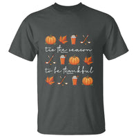 Thanksgiving Day T Shirt Tis The Season To Be Thankful Pumpkin Ice Hockey Maple Leaf - Wonder Print Shop