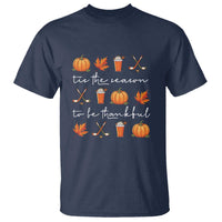 Thanksgiving Day T Shirt Tis The Season To Be Thankful Pumpkin Ice Hockey Maple Leaf - Wonder Print Shop