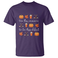Thanksgiving Day T Shirt Tis The Season To Be Thankful Pumpkin Ice Hockey Maple Leaf - Wonder Print Shop