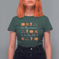 Thanksgiving Day T Shirt For Women Tis The Season To Be Thankful Pumpkin Ice Hockey Maple Leaf - Wonder Print Shop