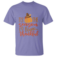 Thanksgiving Day T Shirt Tis The Season To Be Thankful Pumpkin Fall Season Pilgrim Hat - Wonder Print Shop