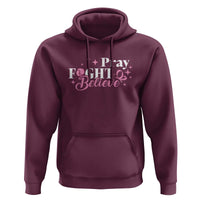 Breast Cancer Awareness Hoodie Pray Fight Believe Boxing Glove Pink Ribbon Butterfly - Wonder Print Shop