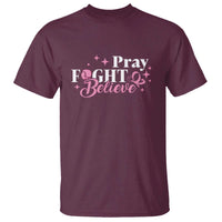 Breast Cancer Awareness T Shirt Pray Fight Believe Boxing Glove Pink Ribbon Butterfly - Wonder Print Shop