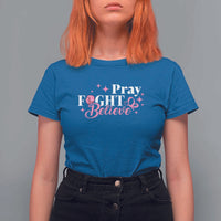 Breast Cancer Awareness T Shirt For Women Pray Fight Believe Boxing Glove Pink Ribbon Butterfly - Wonder Print Shop