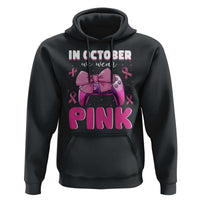 In October We Wear Pink Hoodie Breast Cancer Awareness Game Console Pink Bow