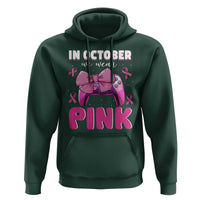 In October We Wear Pink Hoodie Breast Cancer Awareness Game Console Pink Bow