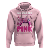 In October We Wear Pink Hoodie Breast Cancer Awareness Game Console Pink Bow