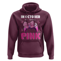 In October We Wear Pink Hoodie Breast Cancer Awareness Game Console Pink Bow