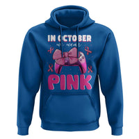 In October We Wear Pink Hoodie Breast Cancer Awareness Game Console Pink Bow