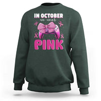 In October We Wear Pink Sweatshirt Breast Cancer Awareness Game Console Pink Bow - Wonder Print Shop