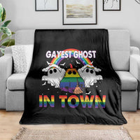 Funny Halloween LGBT Throw Blanket Gayest Ghost In Town Rainbow Flag - Wonder Print Shop