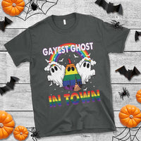 Funny Halloween LGBT T Shirt Gayest Ghost In Town Rainbow Flag - Wonder Print Shop