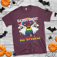 Funny Halloween LGBT T Shirt Gayest Ghost In Town Rainbow Flag - Wonder Print Shop