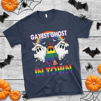 Funny Halloween LGBT T Shirt Gayest Ghost In Town Rainbow Flag - Wonder Print Shop