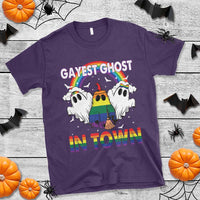 Funny Halloween LGBT T Shirt Gayest Ghost In Town Rainbow Flag - Wonder Print Shop