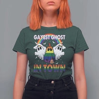 Funny Halloween LGBT T Shirt For Women Gayest Ghost In Town Rainbow Flag - Wonder Print Shop