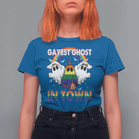Funny Halloween LGBT T Shirt For Women Gayest Ghost In Town Rainbow Flag - Wonder Print Shop