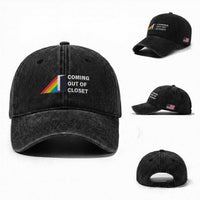 Come Out LGBT Washed Cotton Baseball Cap Coming Out Of Closet Rainbow Door
