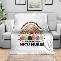 NICU Nurse Halloween Throw Blanket Pacifiers Pumpkins And Preemies Baby Rainbow Bat - Wonder Print Shop