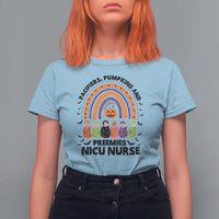 NICU Nurse Halloween T Shirt For Women Pacifiers Pumpkins And Preemies Baby Rainbow Bat - Wonder Print Shop