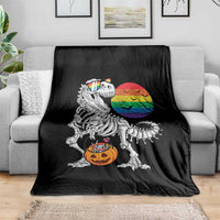 Halloween LGBT Throw Blanket Scary Dinosaur Skeleton T rex Rainbow Moon - Wonder Print Shop