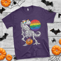 Halloween LGBT T Shirt Scary Dinosaur Skeleton T rex Rainbow Moon - Wonder Print Shop