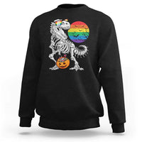 Halloween LGBT Sweatshirt Scary Dinosaur Skeleton T rex Rainbow Moon - Wonder Print Shop