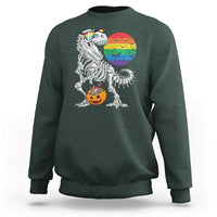 Halloween LGBT Sweatshirt Scary Dinosaur Skeleton T rex Rainbow Moon - Wonder Print Shop