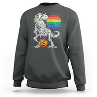 Halloween LGBT Sweatshirt Scary Dinosaur Skeleton T rex Rainbow Moon - Wonder Print Shop