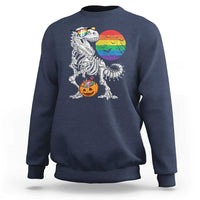 Halloween LGBT Sweatshirt Scary Dinosaur Skeleton T rex Rainbow Moon - Wonder Print Shop